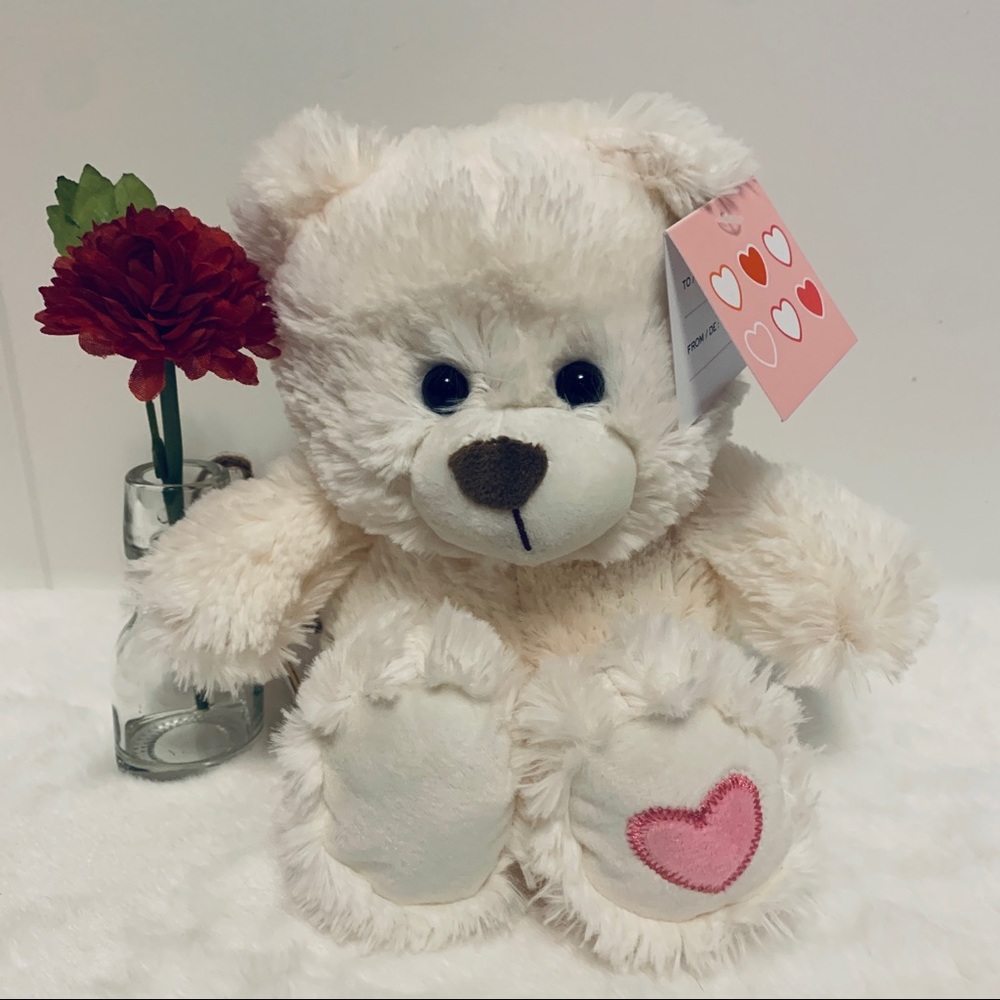 White Teddy Bear 🧸 Plush, Valentine’s Day ♥️ Pink Heart, Stuffed New 8”